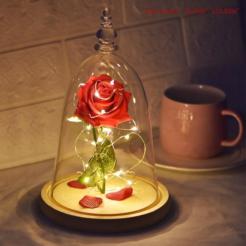 Mothers Day LED Lighted Beauty and The Beast Enchanted Eternal Roses In Glass Dome Preserved Flowers Gifts for Women Girl-Home Décor›Flower & Plants›Everlasting & Preserved Fresh Flowers›Dried & Preserved Flora›Everlasting Flowers-Très Elite-Artificial Rose-China-Très Elite