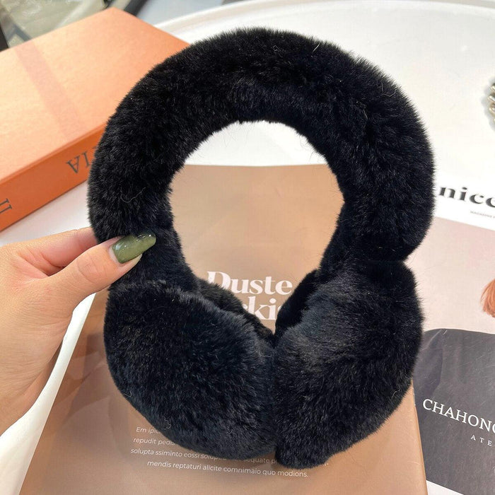 Rhinestone-Adorned Rex Rabbit Fur Ear Muffs: Elegant Winter Accessory for Ladies and Young Women