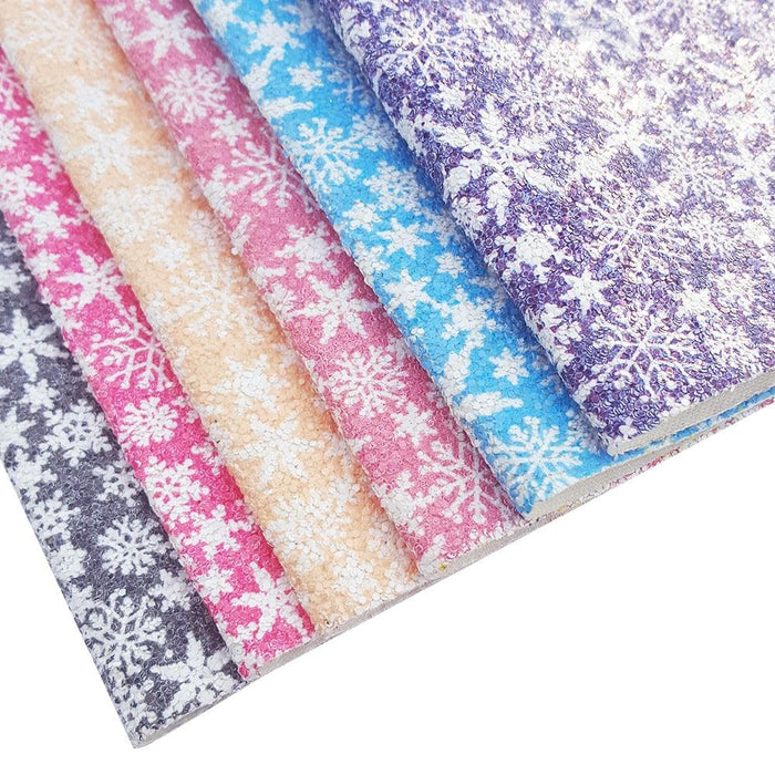 Christmas Sparkle Snow Print Faux Leather Sheets - Creative Crafting Essentials