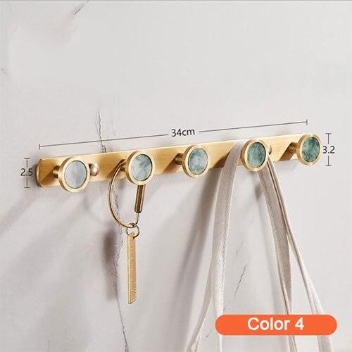 Wall Mounted Brass Hanger with 5 Hooks - Gold