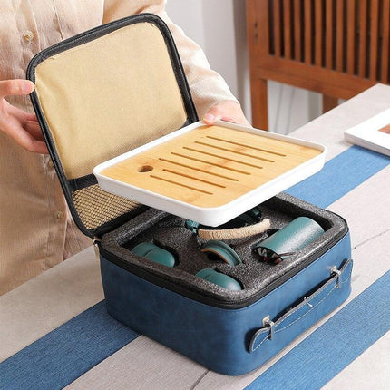 Portable Japanese Zen Tea Set - Elegant Handcrafted Teapot and Bamboo Cups for Travel