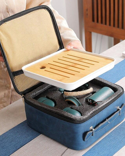 Portable Japanese Zen Tea Set - Elegant Handcrafted Teapot and Bamboo Cups for Travel