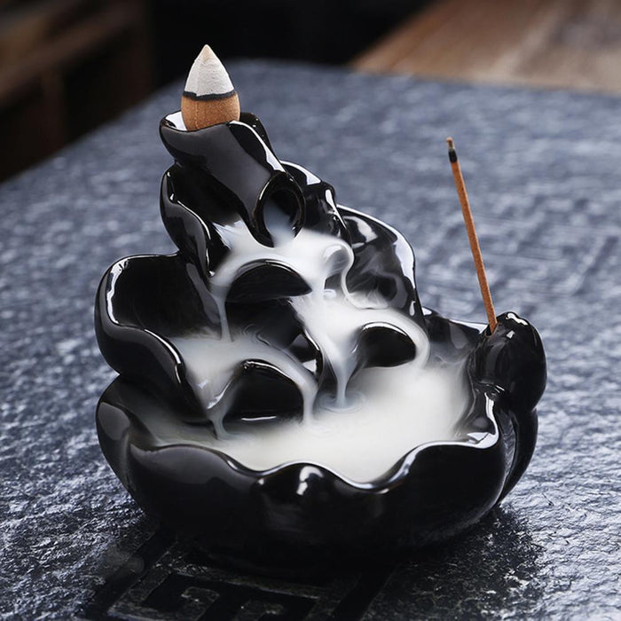 Cascading Waterfall Ceramic Incense Burner for Aromatherapy and Serenity