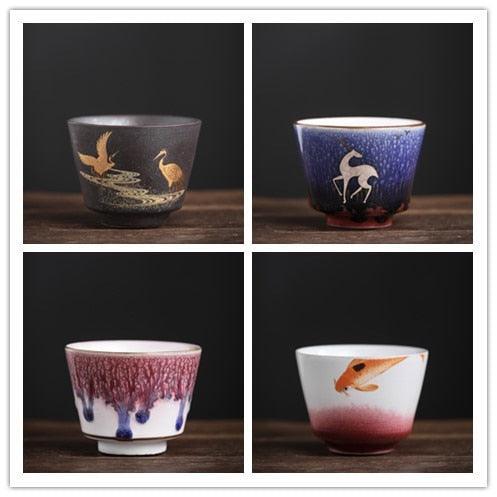 Elegant Japanese Artisan Tea Cup Set - Handcrafted 4-Piece Collection for Tea Connoisseurs