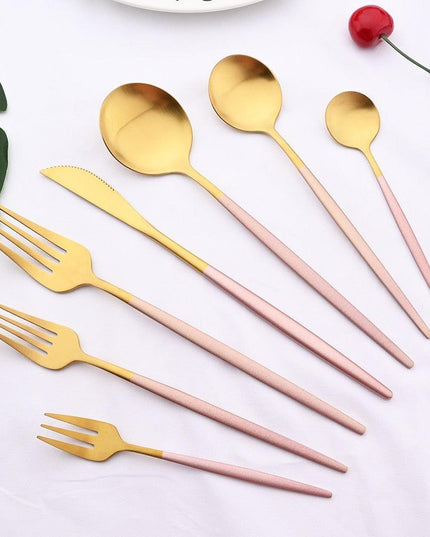 Elegant Matte Black and Gold 36-Piece Stainless Steel Cutlery Collection