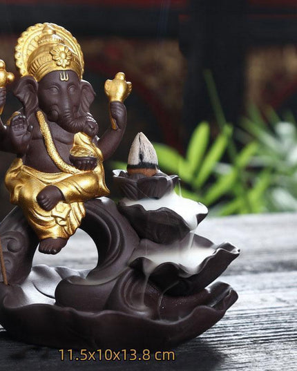 Ganesha Elephant God Tranquility Backflow Incense Holder for Serene Home Atmosphere