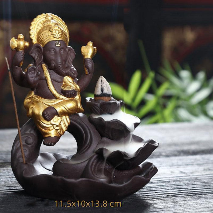 Ganesha Elephant God Tranquility Backflow Incense Holder for Serene Home Atmosphere