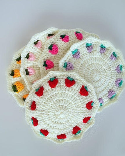 Adorable Strawberry Knit Coaster Set - Whimsical Table Protector and Home Decor Essential