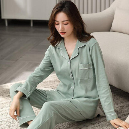 Tranquil Spring Green Cotton Pajama Set - Ultimate Luxury for Women