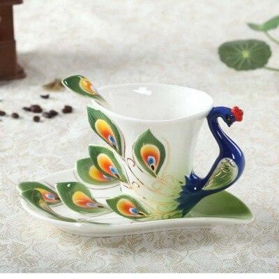 Exquisite 3D Peacock Design Handcrafted Ceramic Tea Mug Set - 200ml Drinkware Collection