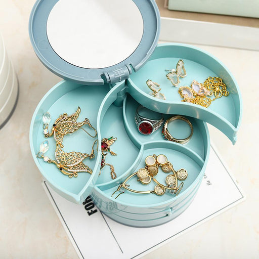 Rotating Jewelry Storage Solution with Mirror - Stylish and Eco-Friendly