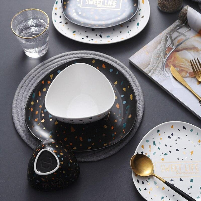 Chic Nordic Ceramic Plates with Unique Dot Design for a Stylish Dining Experience
