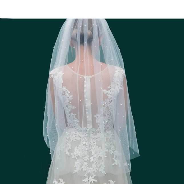 Opulent Pearl-Accented Cathedral Bridal Veil Set - A Statement of Luxury and Elegance