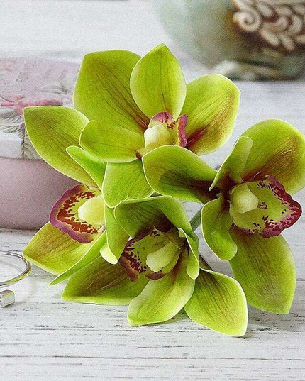 Elegant White Orchid Bridal Floral Set - 4-Piece Realistic Silk and Latex Arrangement