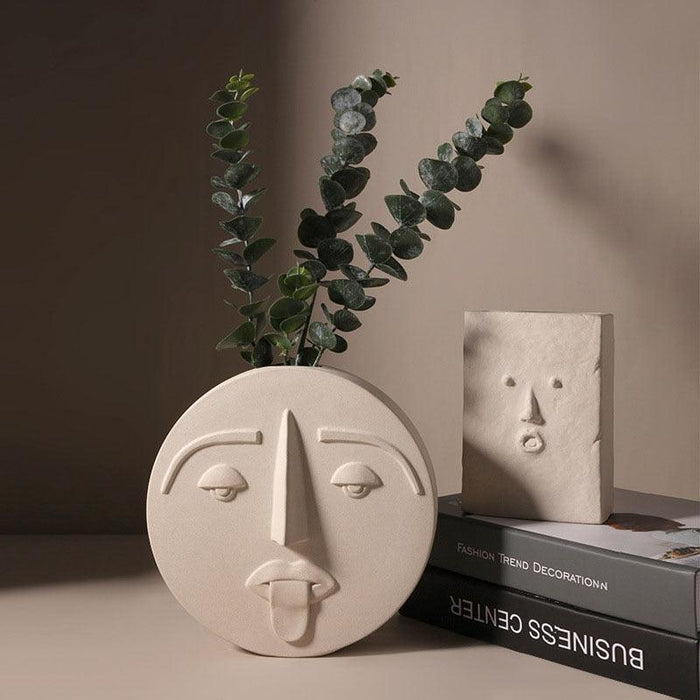 Ceramic Vase with Nordic and European Fusion Face Mask Design