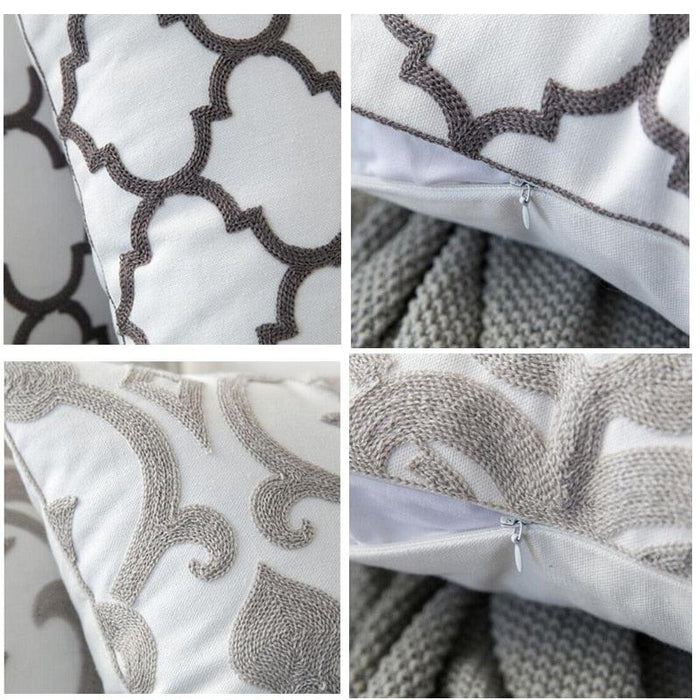 Elegant Gray Cotton Pillow Sham with Intricate Embroidery