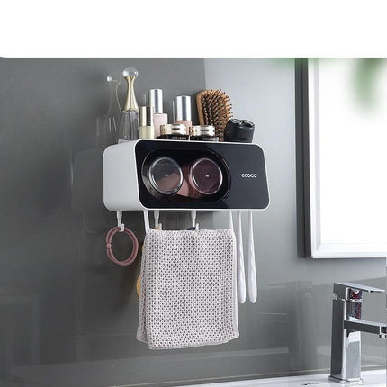 Eco-Friendly Wall-Mounted Bathroom Organizer with Towel Hooks - Smart Storage Solution