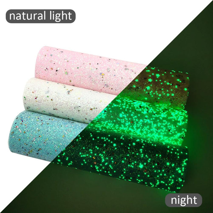 Enchanting Glow-in-the-Dark Chunky Glitter Faux Leather - Crafting Essential