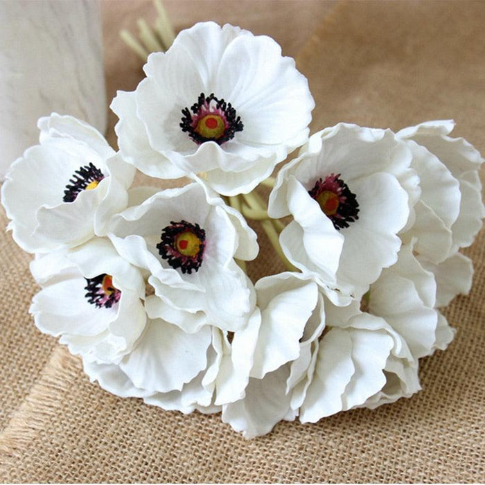 Elegant Set of 10 Realistic PU Poppy Flowers, 35cm Length