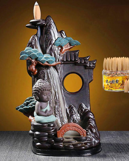 Illuminated Pine-Themed Backflow Incense Burner with Calming Waterfall Smoke Effect