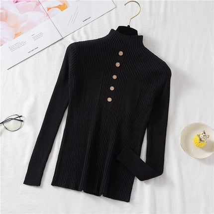 Autumn Elegance: Women's Knit Sweater with Stylish Button Design