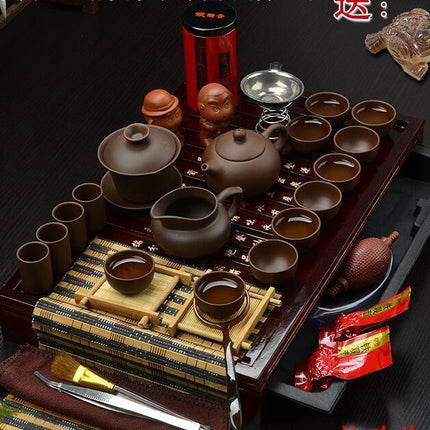 Exquisite 26-Piece Yixing Ceramic Tea Set with Elegant Wooden Tray - Traditional Chinese Tea Experience