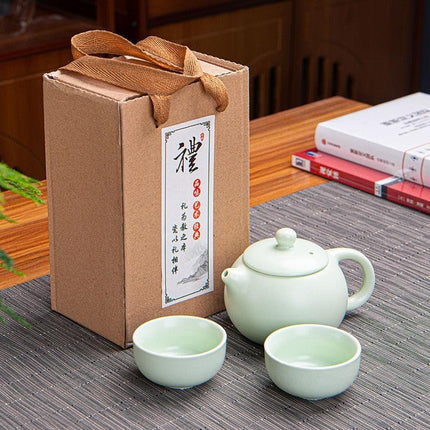 Celadon Serenity: Traditional Asian Fish-Inspired Tea Set for Tranquil Rituals