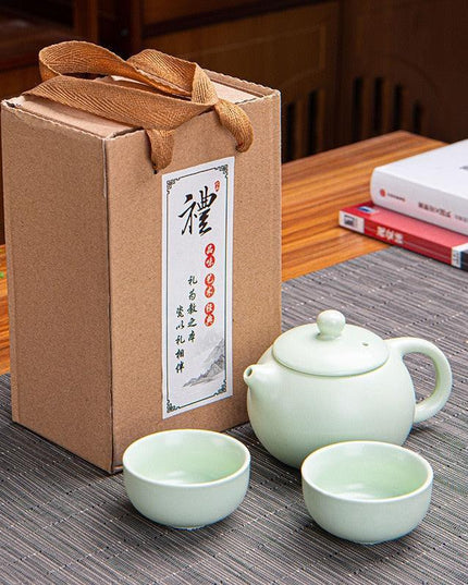 Celadon Serenity: Traditional Asian Fish-Inspired Tea Set for Tranquil Rituals