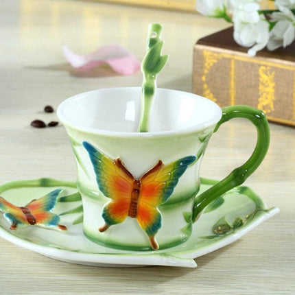 Charming 3D Butterfly Bamboo Mug Duo for Stylish Mornings