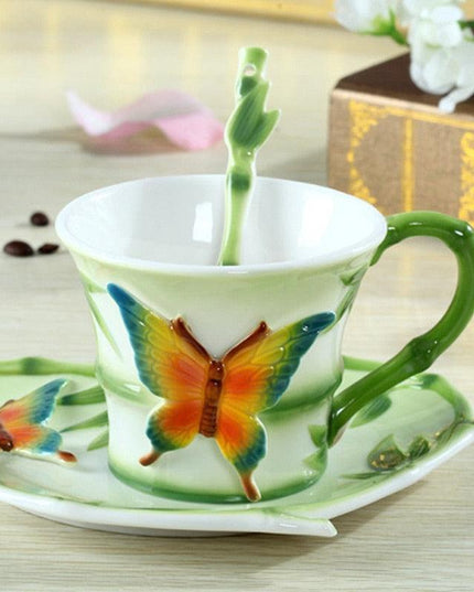Charming 3D Butterfly Bamboo Mug Duo for Stylish Mornings