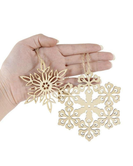 Wooden Snowflake Chip Ornaments - Cheerful Set of 10 for Holiday Celebrations