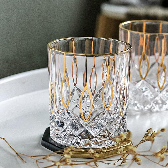 European Elegance Gold Glassware Collection - Wine, Whiskey, Cocktail, Beer Glasses