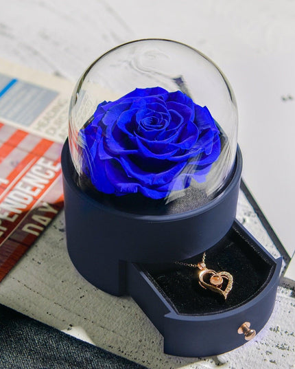 Timeless Elegance: Preserved Rose Jewelry Box Gift Set with Complimentary Necklace
