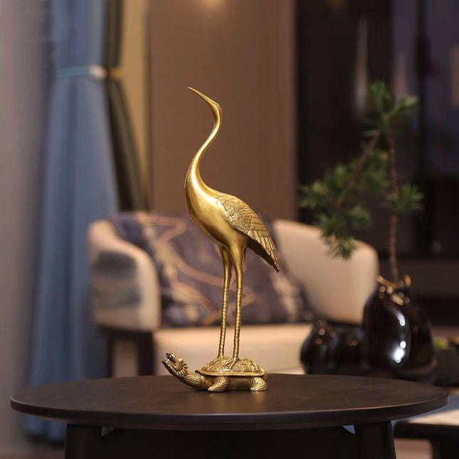 Brass Dragon Turtle and Crane Figurine: A Symbol of Longevity for Home Decor and Gifting