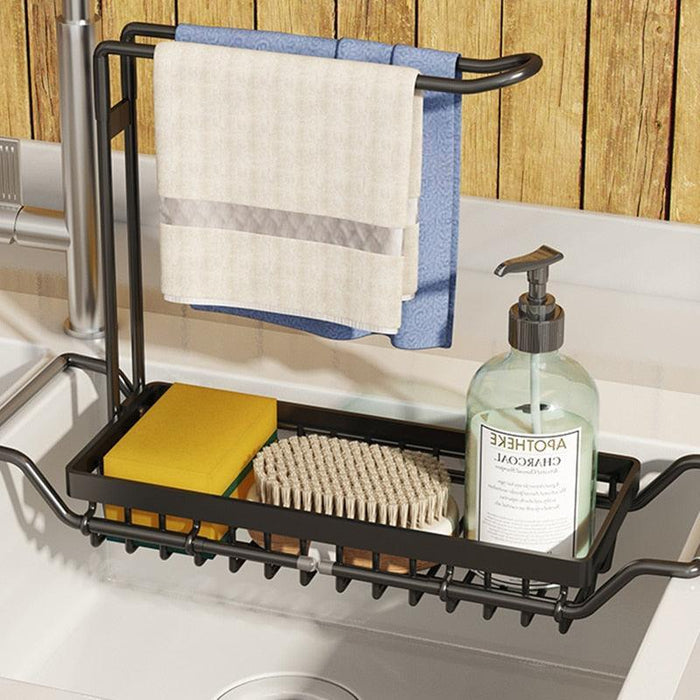 Adjustable Stainless Steel Sink Shelf Organizer with Towel Rack