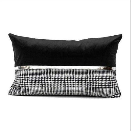 Elegant Black & White Grid Cushion Cover with Vibrant Orange Accent