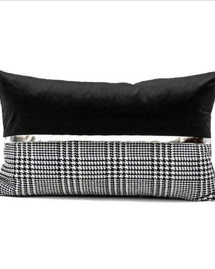 Elegant Black & White Grid Cushion Cover with Vibrant Orange Accent