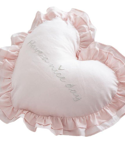 Romantic Heart Ruffle Cotton Pillow - Elegant Accent Cushion for Home Decor