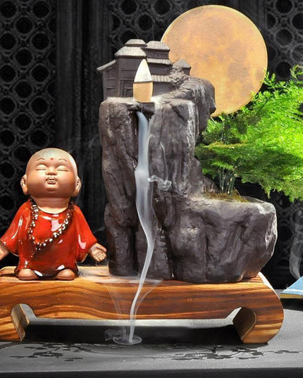 Ceramic Backflow Incense Burner with Soothing LED Light and Pine Accent - Serenity Enhancer