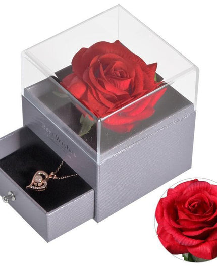Timeless Elegance: Preserved Rose Jewelry Box Gift Set with Complimentary Necklace
