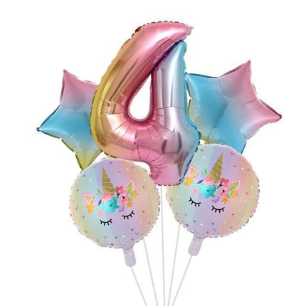 Enchanted Unicorn Number Balloon Set for Joyful 1-4 Year Celebrations
