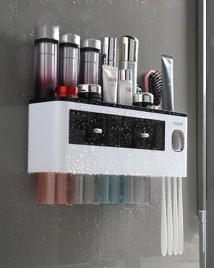 Magnetic Toothbrush and Toothpaste Storage System - Elegant Dustproof Organizer for Modern Bathrooms