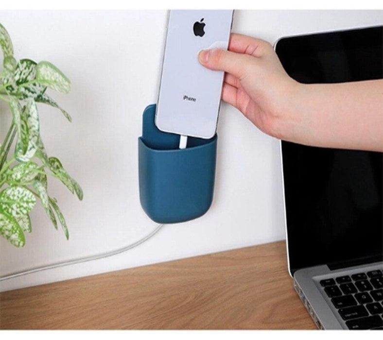 Wall-Mounted Organizer with Phone Charging Port and Remote Control Holder