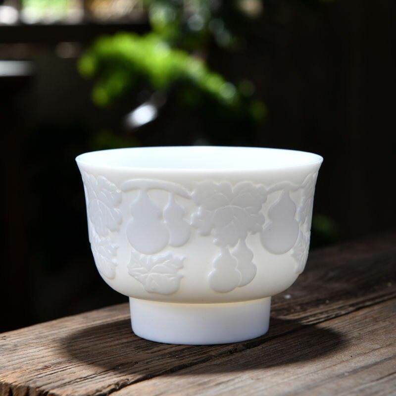 Tea set mutton fat jade tea cup Kung Fu tea cup Heart Sutra master cup white porcelain ceramic cup single cup tea bowl gift cup-0-Très Elite-blessing-Très Elite