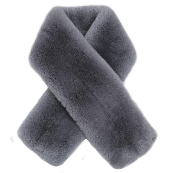 Luxurious Korean Style Rex Rabbit Fur and Leather Winter Scarf