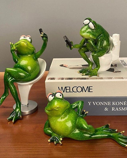 Charming Whimsical Frog Resin Figurines - Fun Decor for a Stylish Home Ambiance
