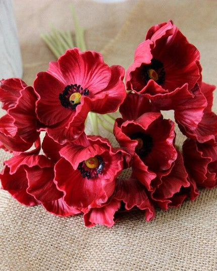 Elegant 10-Piece Premium PU Poppy Floral Arrangement - Transform Your Space with Stunning Decor