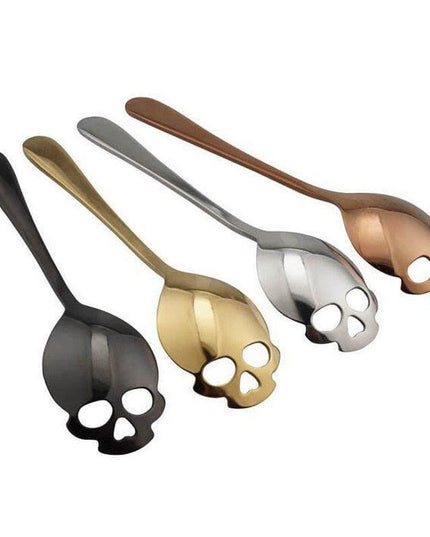 Gothic Elegance: Skull Motif Stainless Steel Spoon Set