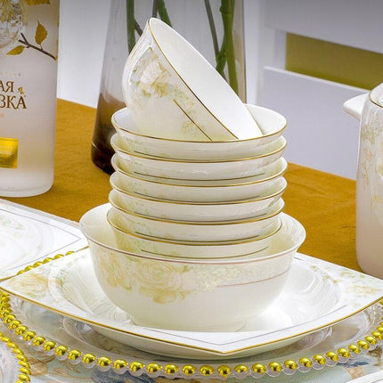 Elegant 60-Piece Korean Porcelain Dining Set for Upscale Dining Experiences