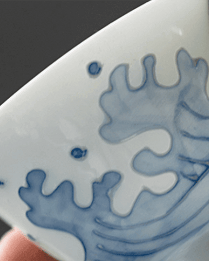 Artisanal Jade Porcelain Tea Cup Set with Ocean Wave Design - 50ml Each